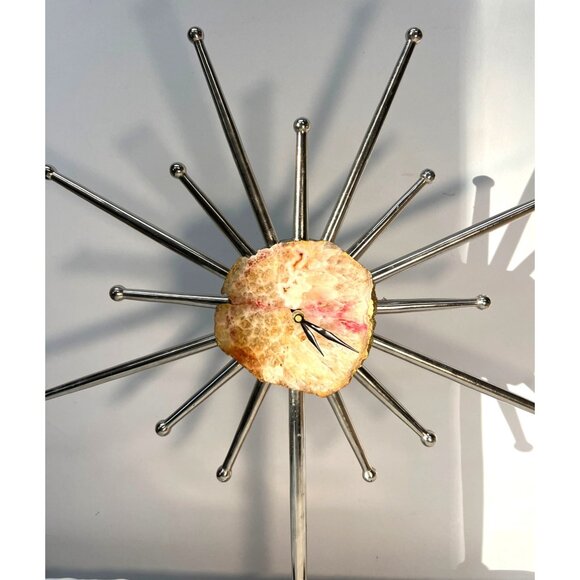 Unique Agate & Metal Sunburst Clock 21''x 18'' - Picture 4 of 5